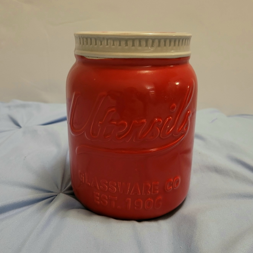 World Market Red Mason Jar Utensil Crock